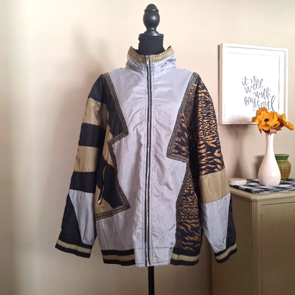 Vintage Patchwork Tracksuit Jacket - Stripes, Ani… - image 2